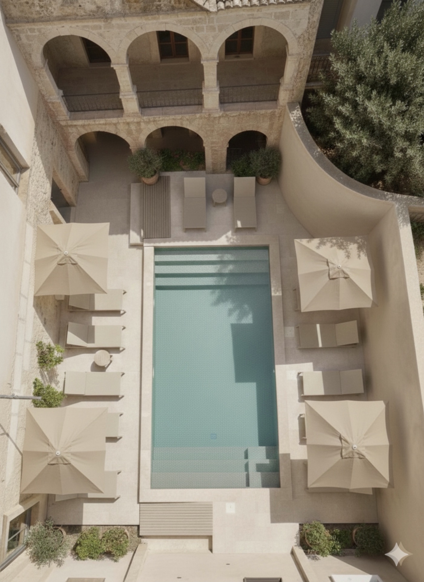 Heritage courtyard pool from above